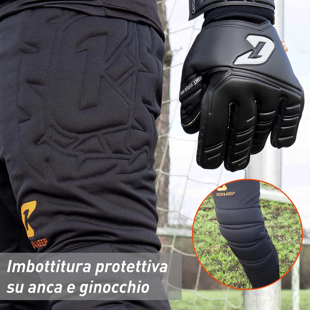 CATCH & KEEP Pantaloni Portiere Lunghi con Protezione - Pantaloni Portiere Imbottiti Premium - Abbigliamento portieri per Uomini, Donne e Bambini - Comodi e Imbottitura Protettiva