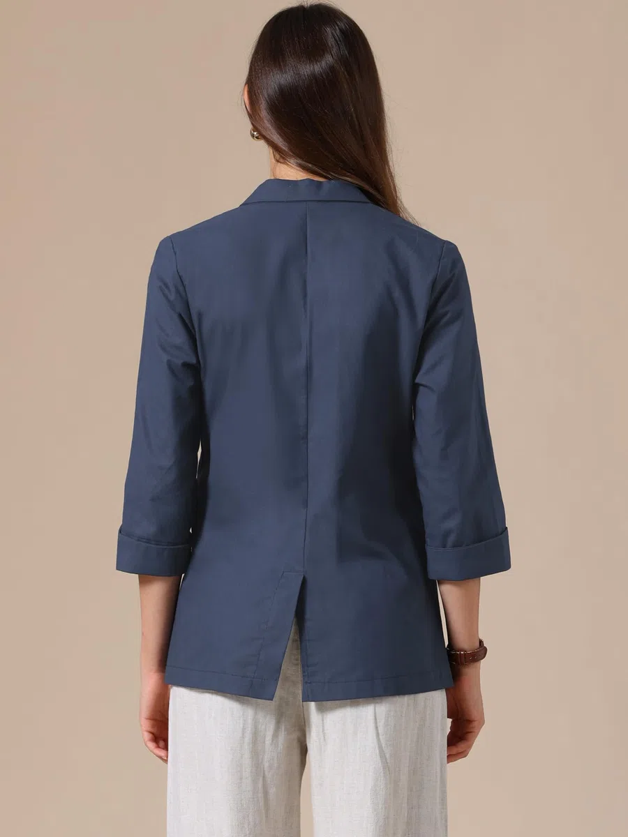Allegra K Blazer Casual da Donna Estivo Giacca Leggera in Cotone e Lino con Maniche a 3/4