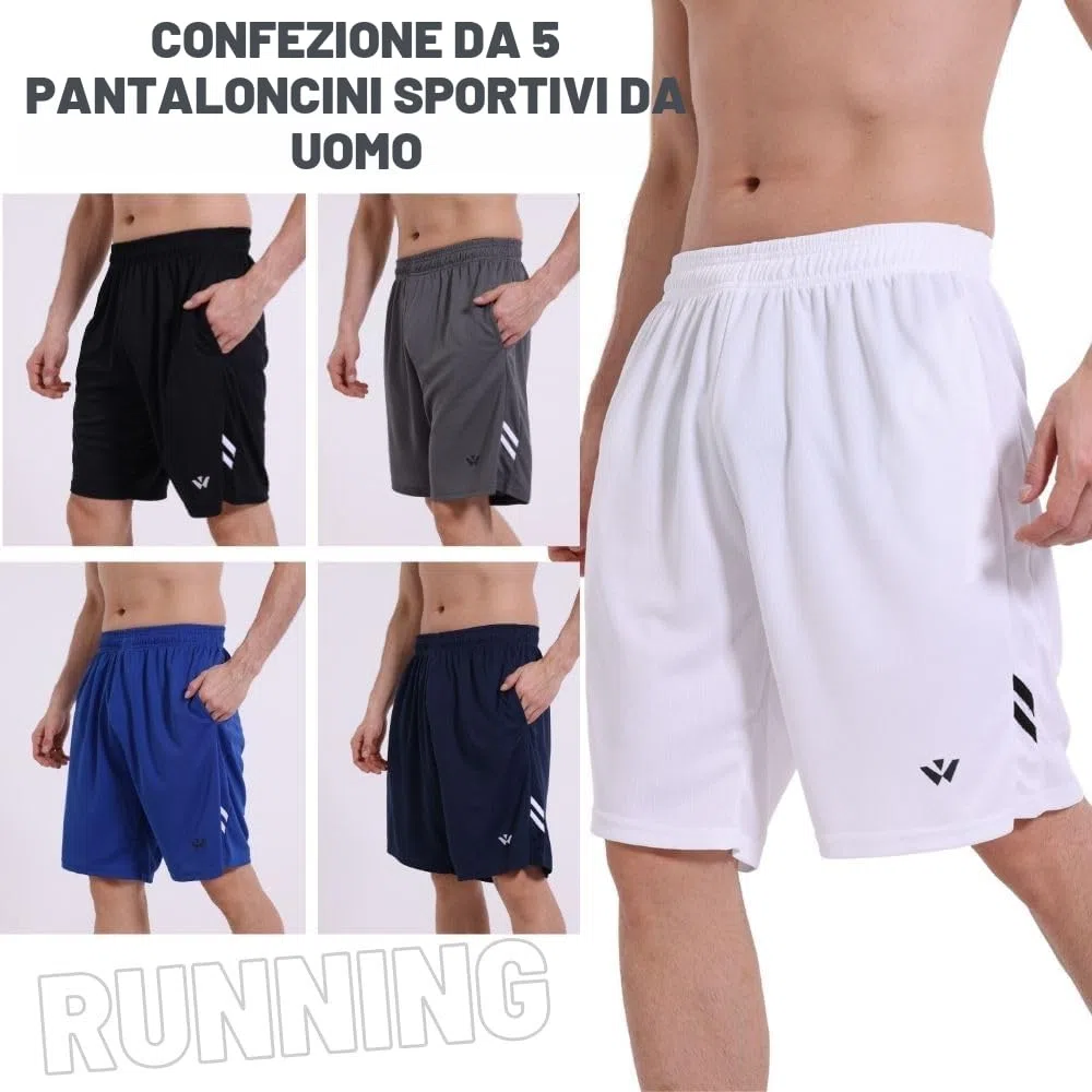 Confezione da 5 pantaloncini sportivi da uomo con tasche ed elastico in vita, pantaloncini da allenamento ad asciugatura rapida da corsa, M