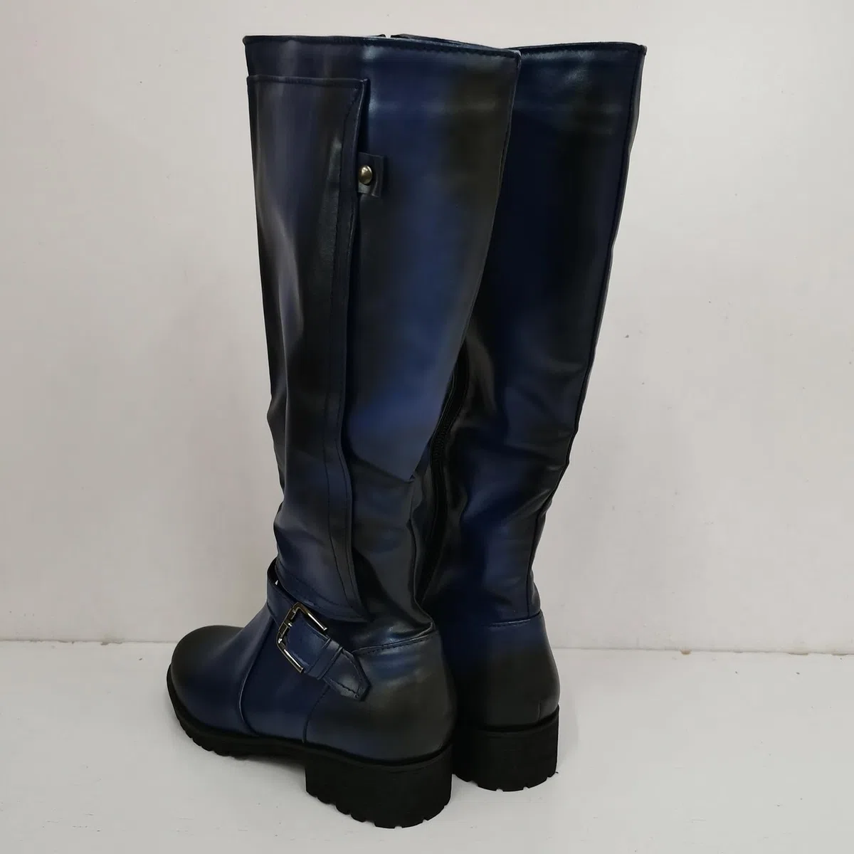 Generico Stivali Donna Autunno Inverno Tacco Grosso Cowboy Fibbia Cintura Alti Mid Calf Commercio Estero
