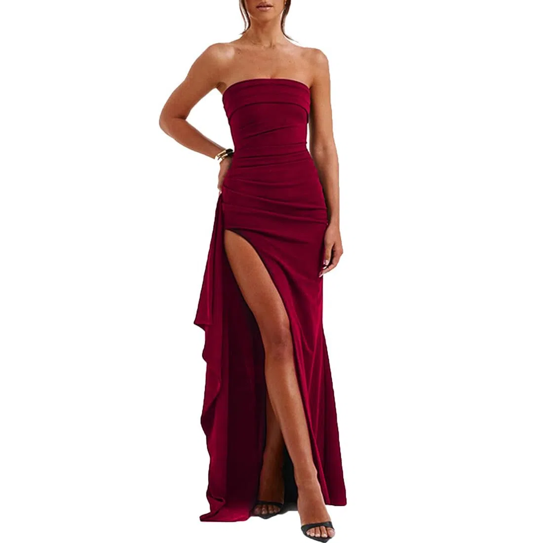 Vestito Donna Sexy Vestito Lungo Spacco Senza Maniche Elegante Maxi Abiti Senza Spalline Aderente Slim Abito da Sera Bodycon Tubino per Feste Cocktail Party Club Cerimonia Discoteca