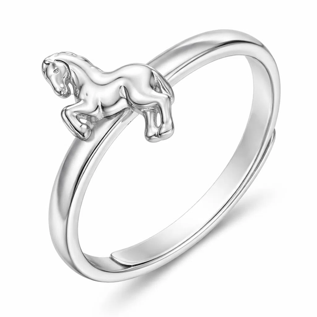 Clever Schmuck argento bambino anello con jumping in argento 925 lucido a forma di cavallo