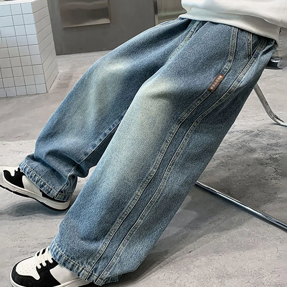 Generico Pantaloni Bambino - Jeans per Ragazzi Pantaloni Larghi E Larghi Casual Primaverili per Ragazzi Grandi