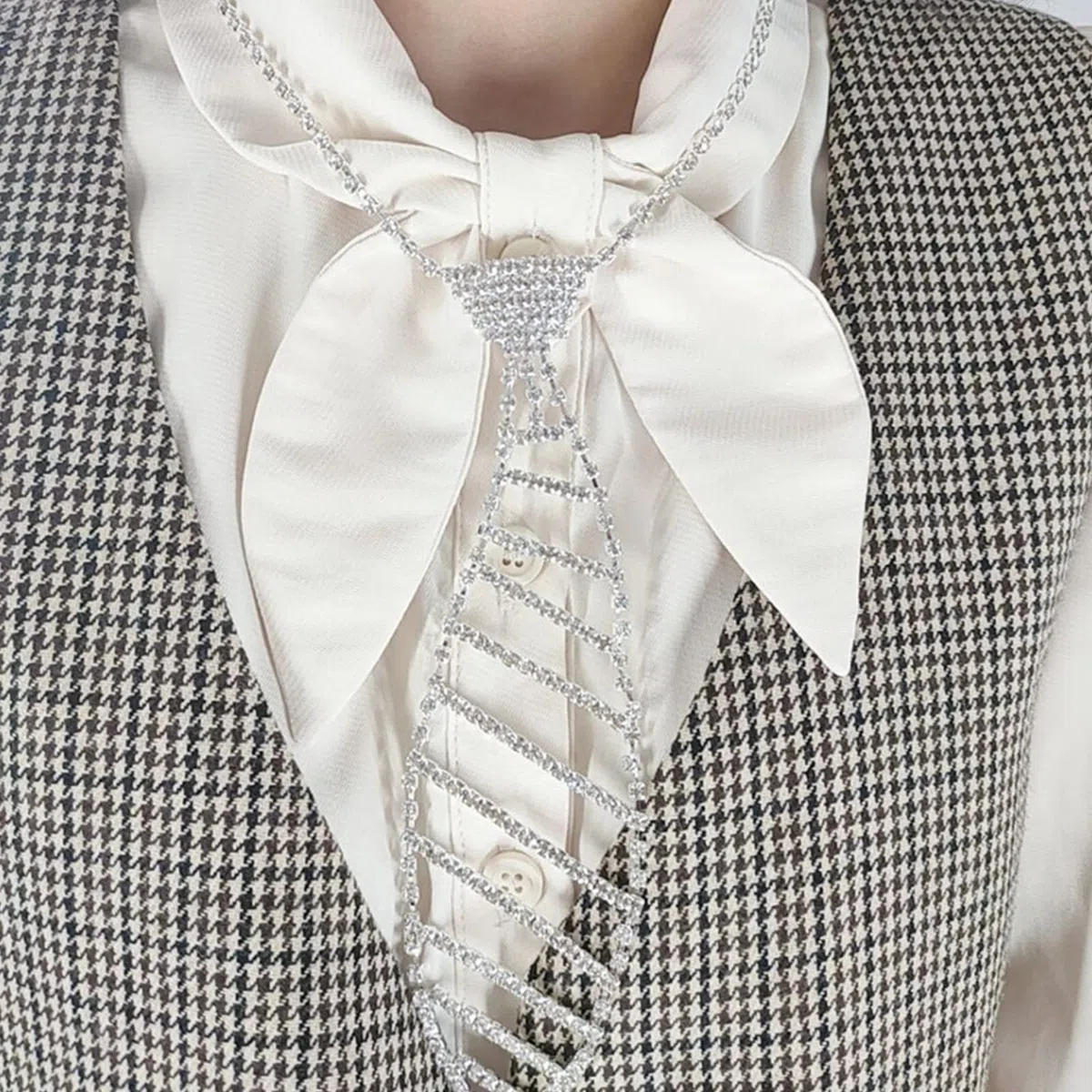 Cravatta Lunga e Stretta con Strass Scintillanti, Collana, Gioielli, Accessori per Feste per Donne Che Ballano.