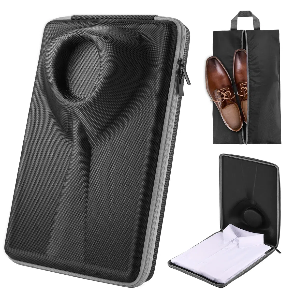 ecooe Borsa per camicia, protezione antipiega, con supporto pieghevole, con cerniera a due vie, per valigie, trolley, borse da viaggio regalo per gli uomini, regalo di san valentino, Nero