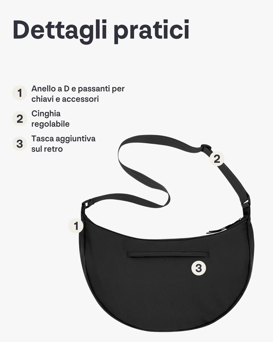 Johnny Urban Borsa a Tracolla Donna e Uomo Nero - Ally Large - Borsa Mezzaluna Grande - Crossbody Moon Bag - Marsupio Rotonda con Tracolla Regolabile - Idrorepellente
