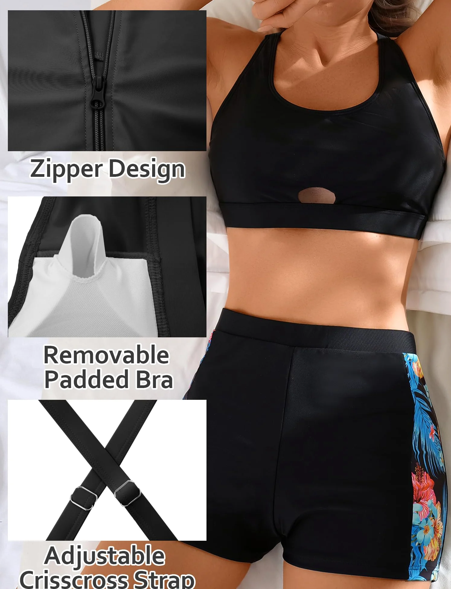 Rashguard - Set da donna Rashguard di Wakeboard,set da surf da spiaggia con Tankini + Pantaloncini S-XXL