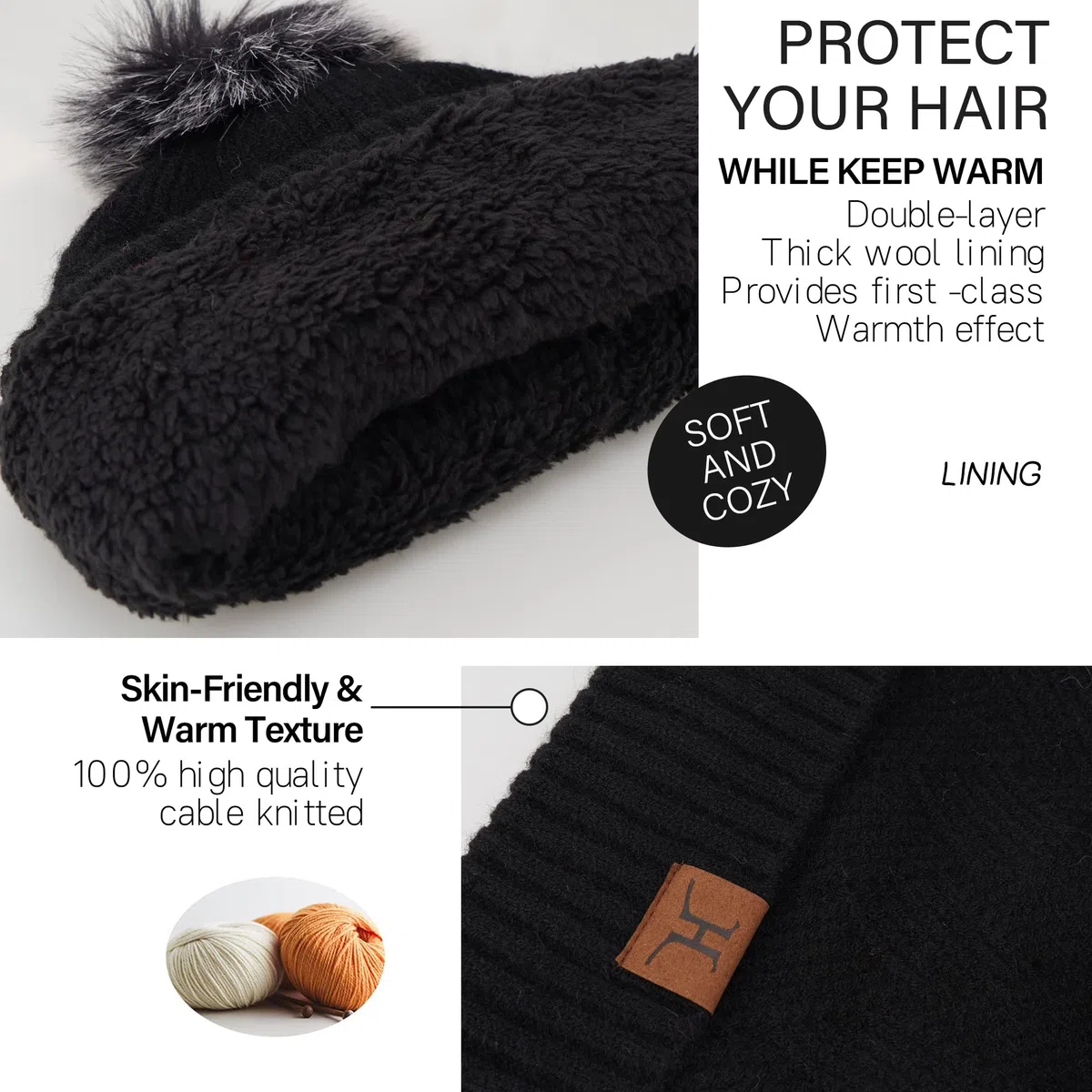 Bequemer Laden Donna Invernali Cappello Berretto con PON PON Lunga Sciarpa Sciarpe Touch Screen Guanti Set con Fodera in Pile, Regalo Donna