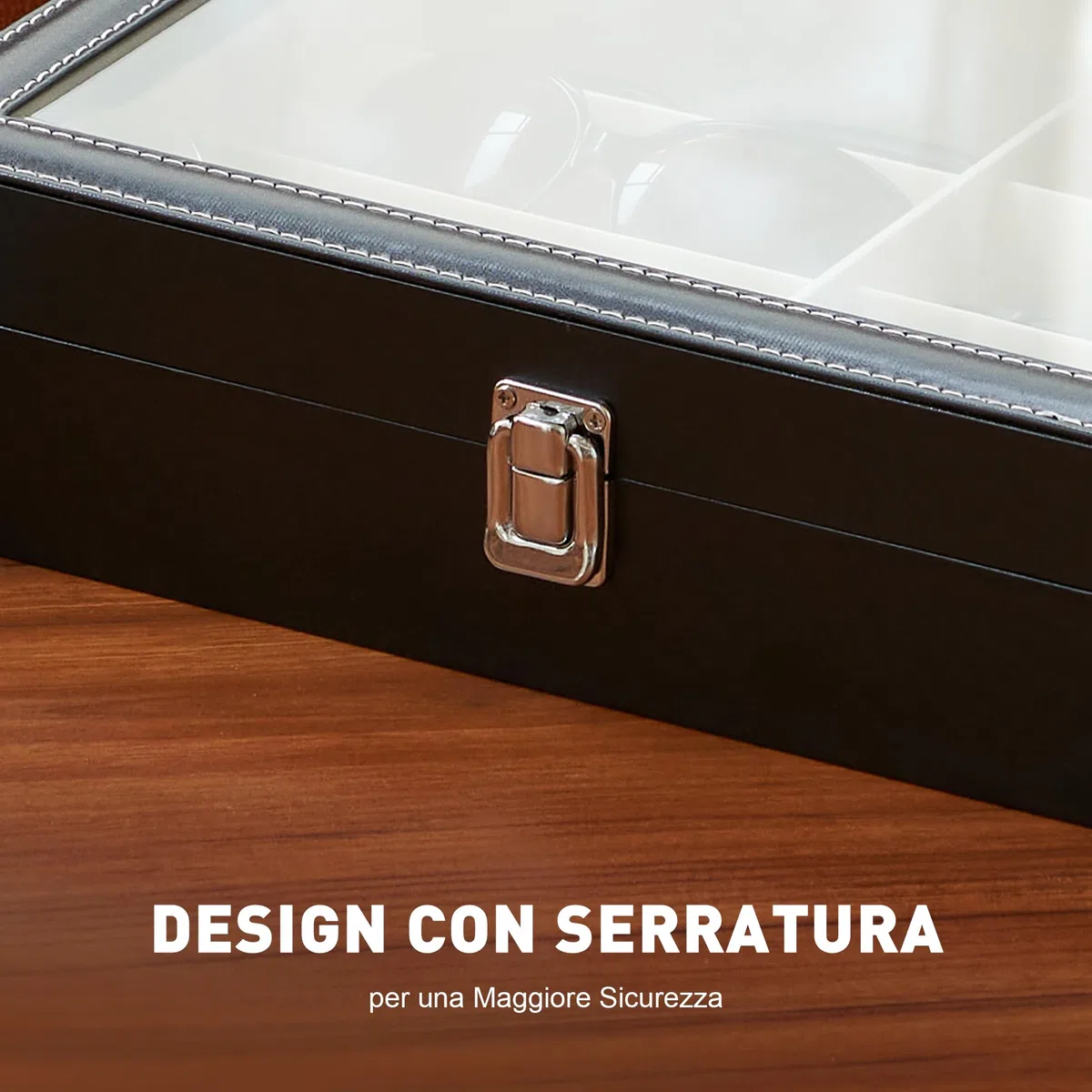 CO-Z Scatola per Occhiali da Sole in Pelle Cassettiera per Conservare e Montare Occhiali/Orologi/Gioielli/Occhiali Scatola Portaoggetti 8 Scomparti (Nero)