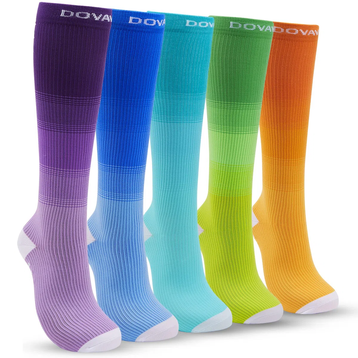 Calze Compressione Graduata Donna (5 Paia) 15-25mmhg, Calze Elastiche per Infermieri Sportive Running Trekking Ciclismo