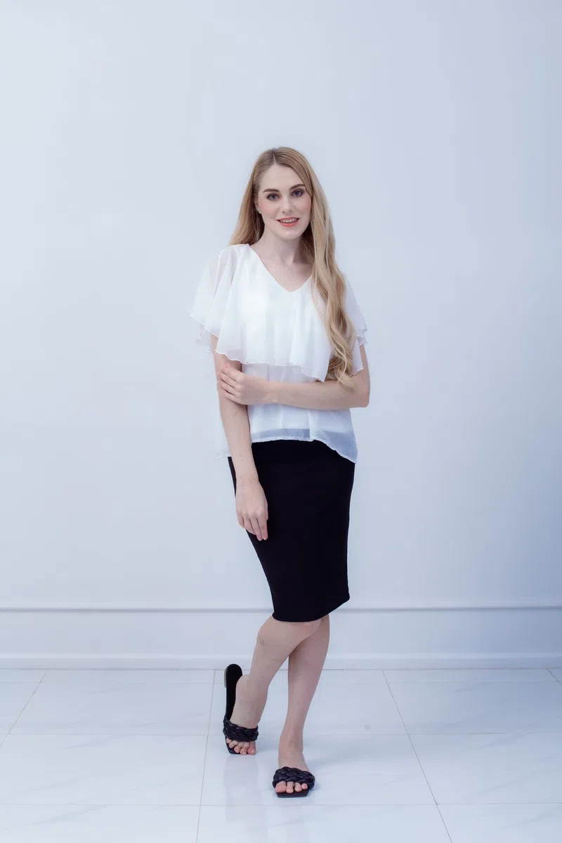 Blusa da allattamento in chiffon con chiusura lampo, scollo a V