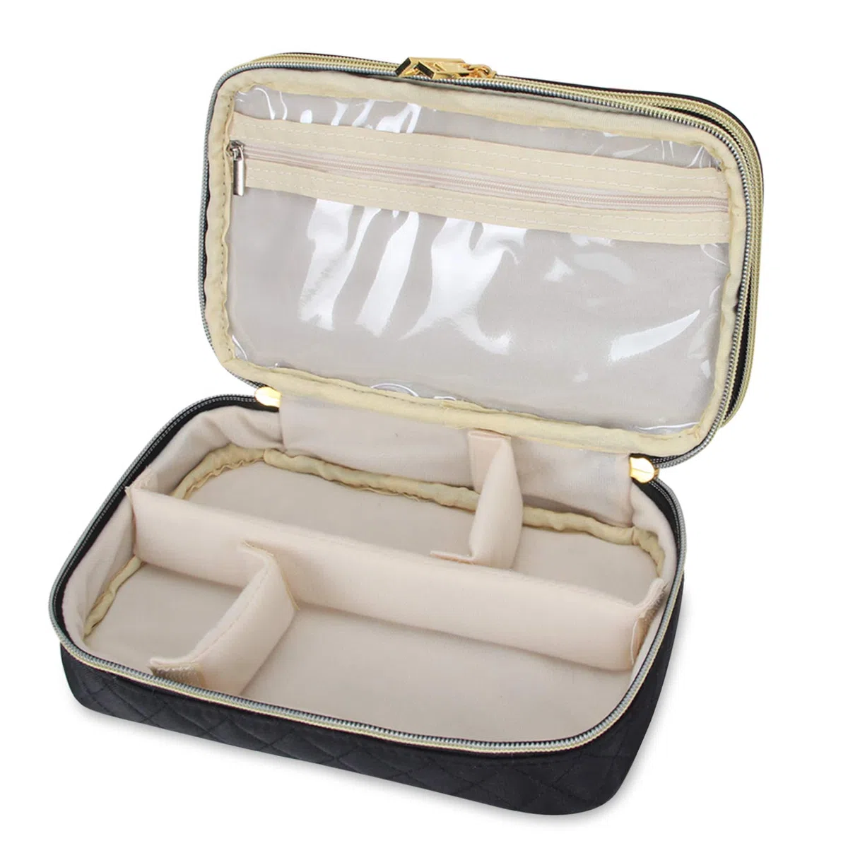 Teamoy Custodia per Gioielli da Viaggio, Borsa Organizer Trapuntata per Gioielli con Scomparti, Supporto per Collana, Nero
