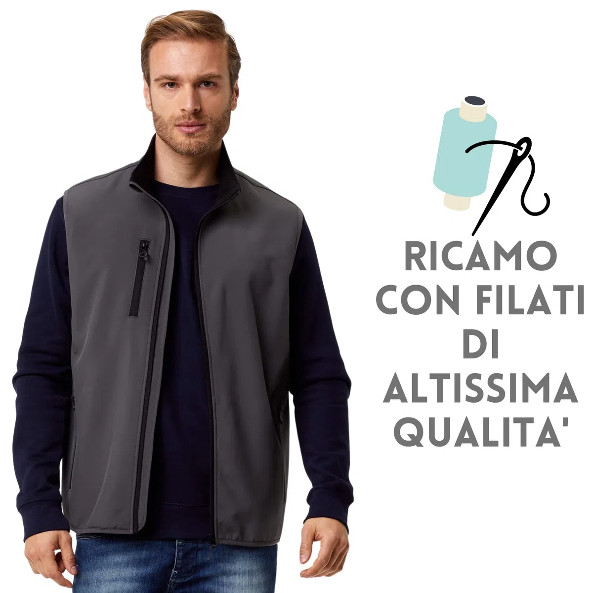 Gilet da Lavoro Uomo Personalizzato con Ricamo Softshell Smanicato Abbigliamento per Cantiere, mtb, Caccia, Pesca, Outdoor, Trekking, Softair
