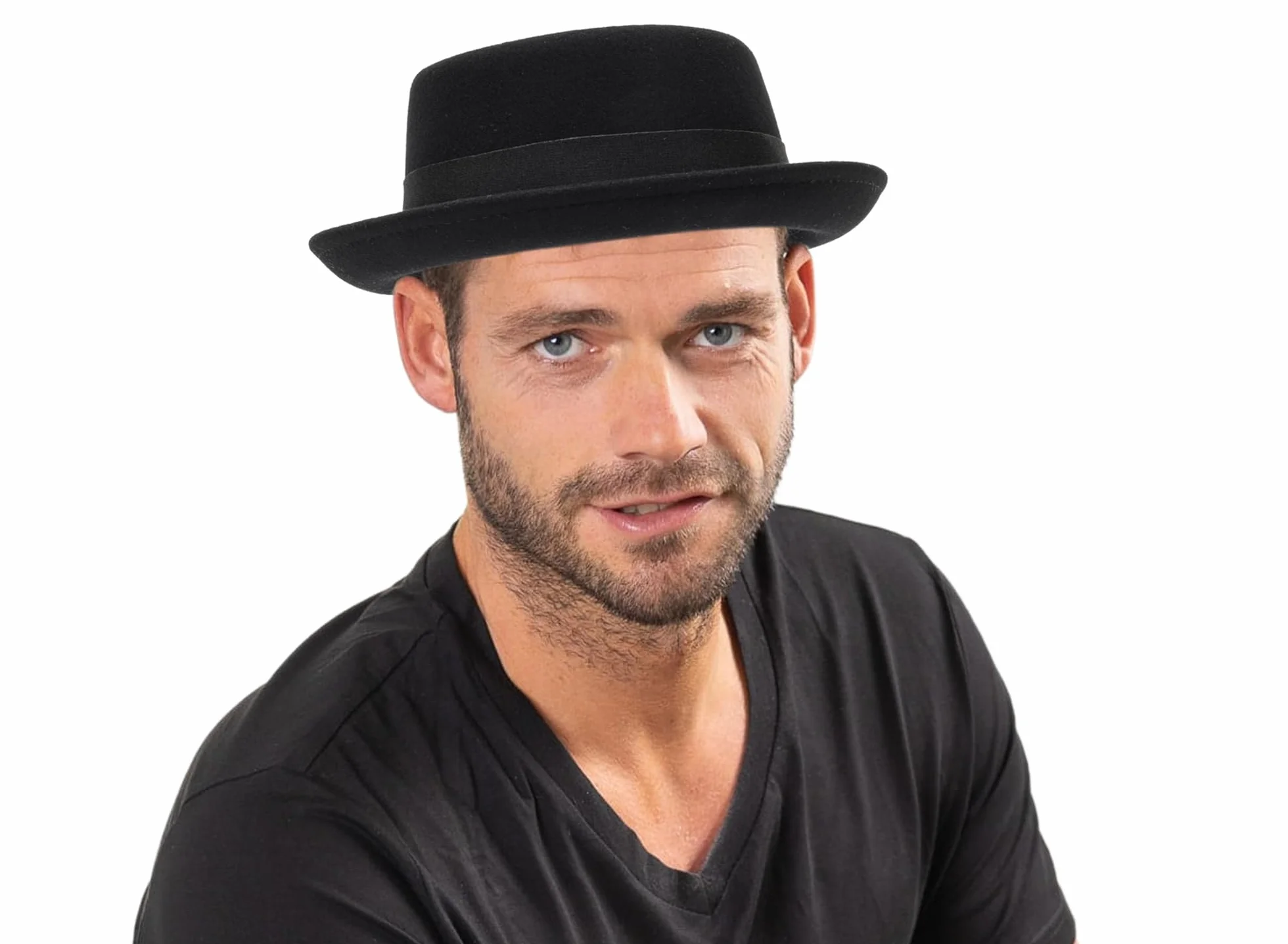 Cappello a bombetta da uomo con parte superiore piatta, in lana, stile vintage Porkpie