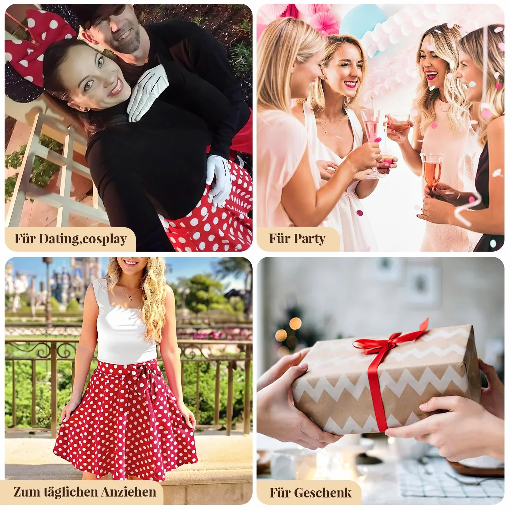 WERFORU Gonna midi da donna anni '50, a pois, rockabilly, vintage, linea ad A, gonna a pieghe con cintura