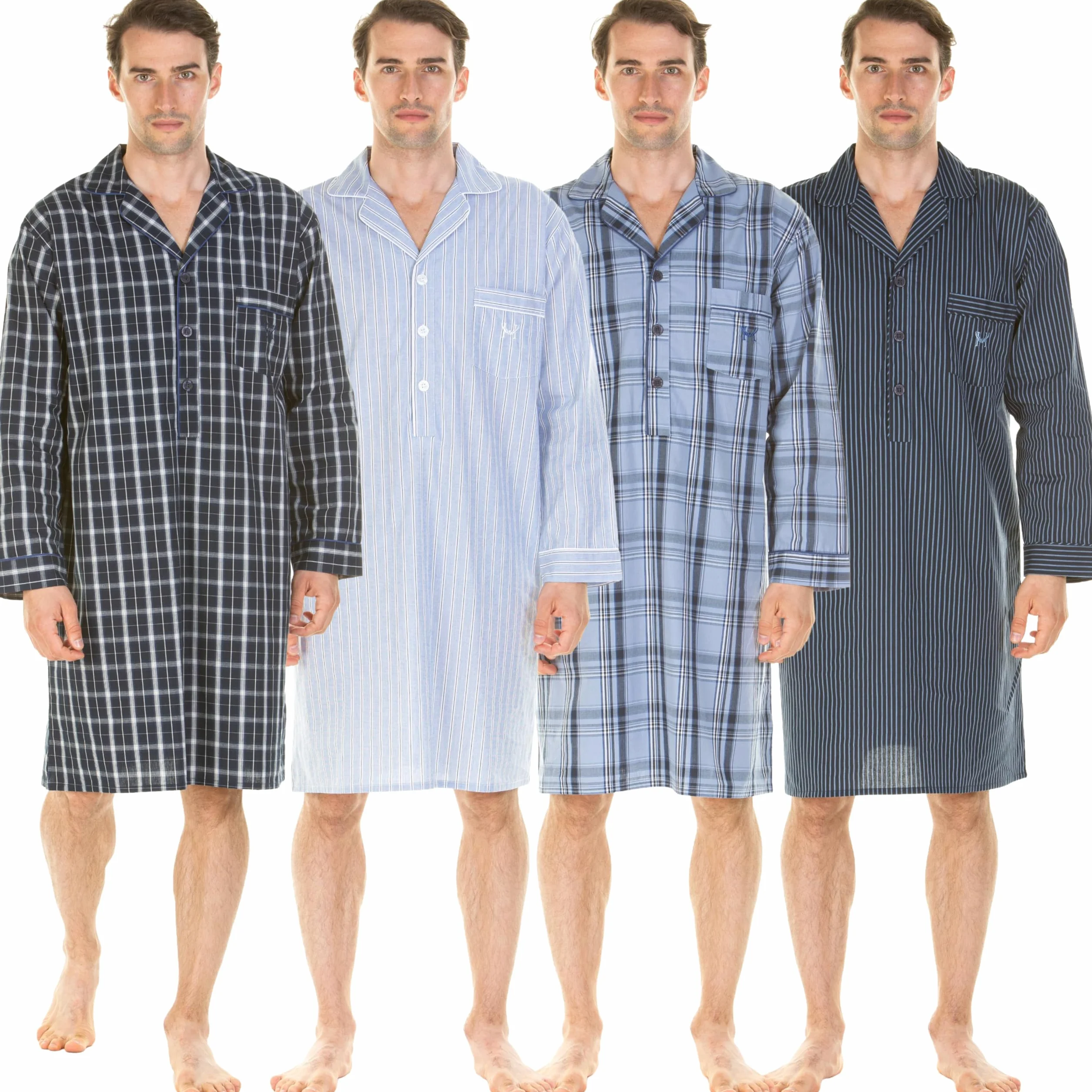 Haigman Camicia da Notte da Uomo a Maniche Lunghe in Cotone