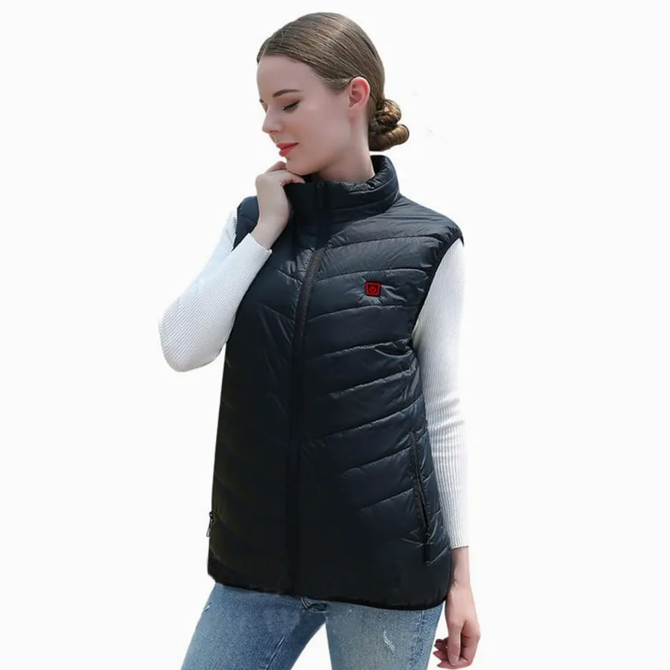 Monave Gilet Riscaldato Donna,Giubbotto Riscaldato con 9 Elementi Riscaldanti in Fibra di Carbonio 3 Livelli di Temperatura Controllo a Doppio Pulsante per Moto Pesca Attività all'Aperto Nero
