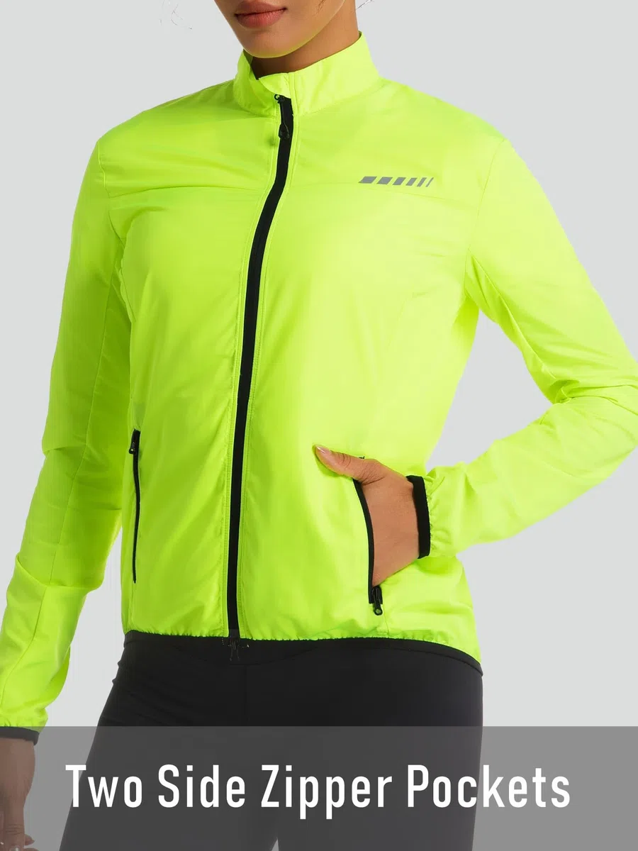 Przewalski Giacca a vento da donna, leggera, antivento e impermeabile, riflettente, con zip completa, 2 tasche con zip, per corsa, ciclismo ed escursionismo