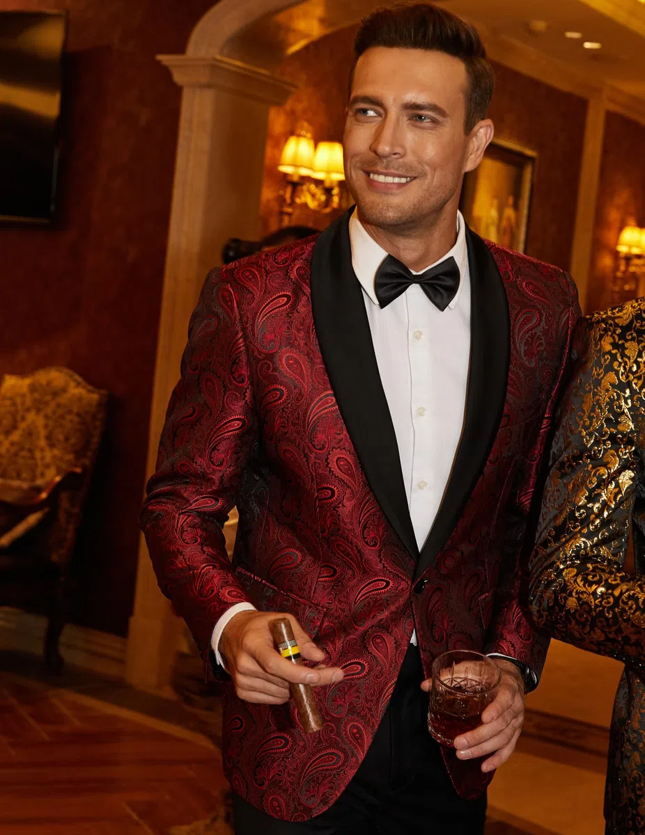 COOFANDY Giacca da uomo Casual Blazer Paisley Retro Jacquard Suit Stampa Floreale Smoking Un Pulsante Cappotti Eleganti Giacca da Cena Chic