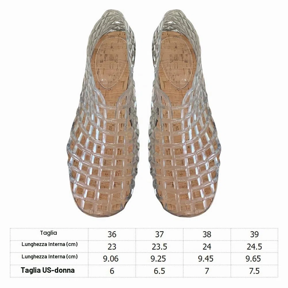 Donna Jelly Flats Moda Slip-on Flats Punta Quadrata Spiaggia Jelly Scarpe Leggero Casual Sandali Piatti Traspirante per Viaggi All'aperto
