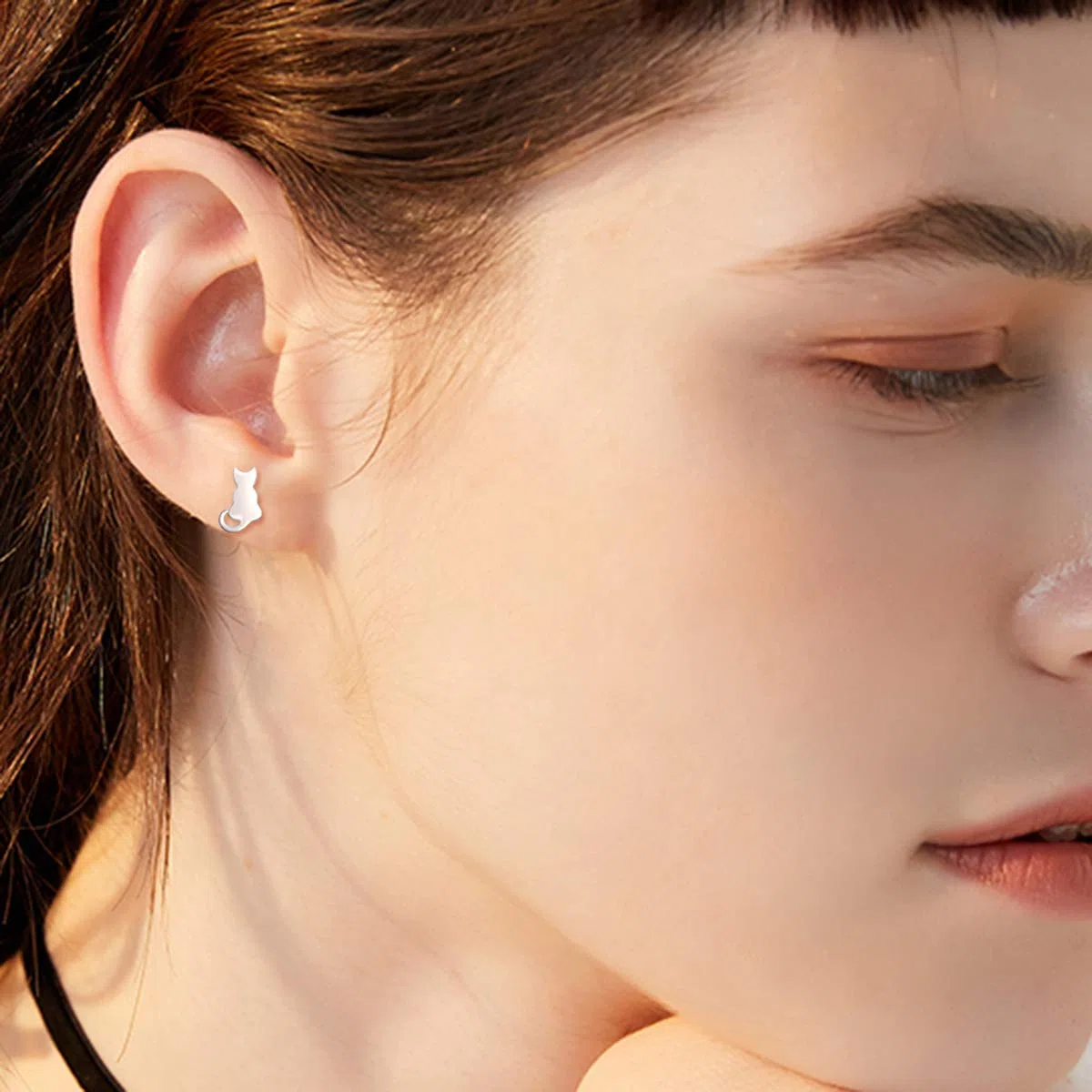 Orecchini a perno in argento Sterling con gatto, ipoallergenici, per donne