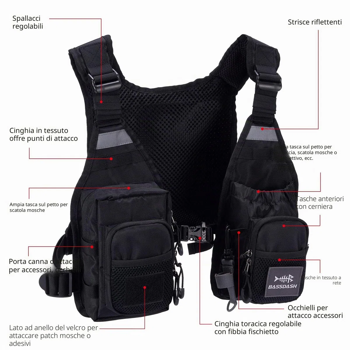 Bassdash FV08 - Gilet da pesca a mosca, ultra leggero, taglia unica