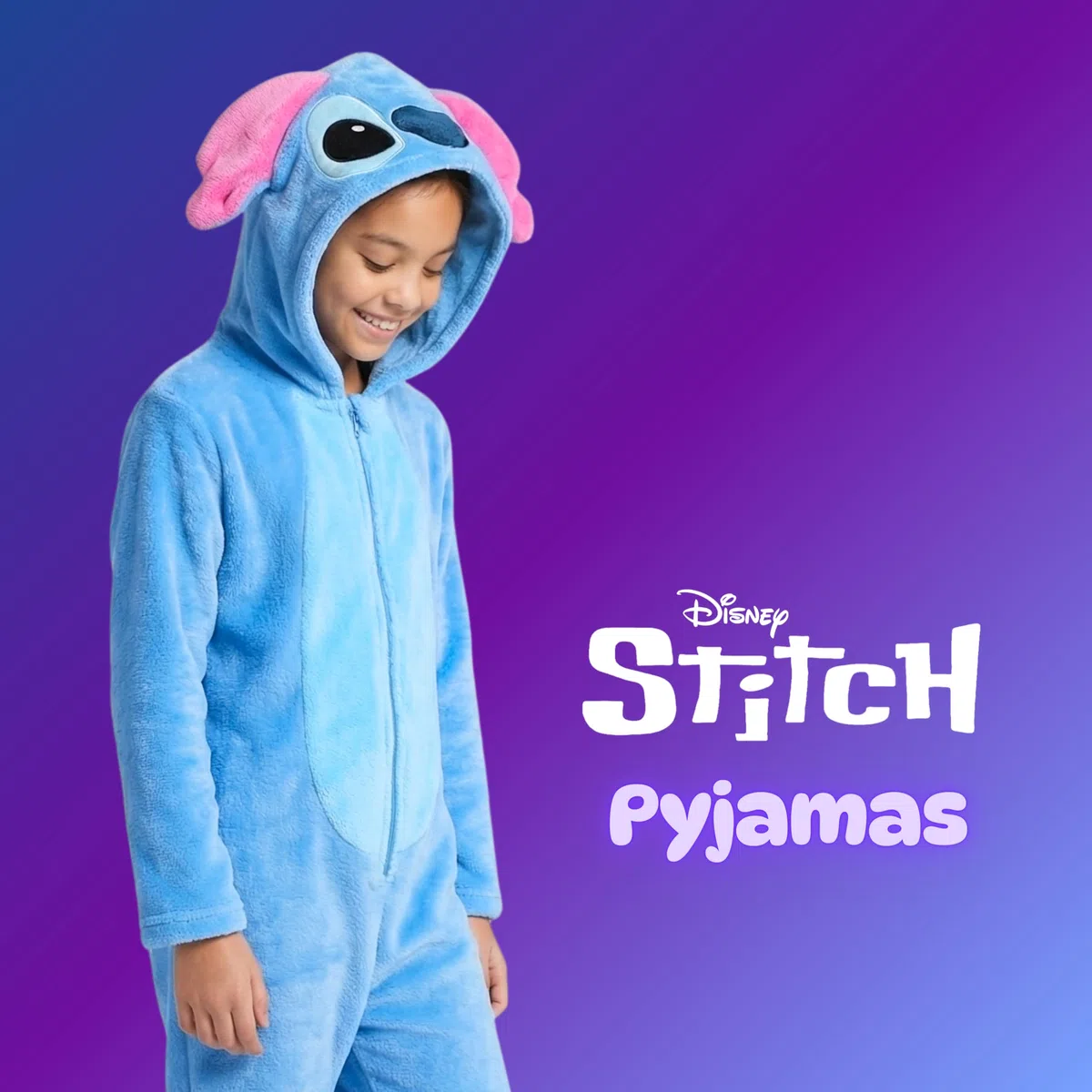 Disney Stitch Pigiama per Ragazze, Pigiama Intero con Cappuccio 3D Design Morbido, Regalo per Bambina e Adolescenti, Taglie 6 a 12 Anni