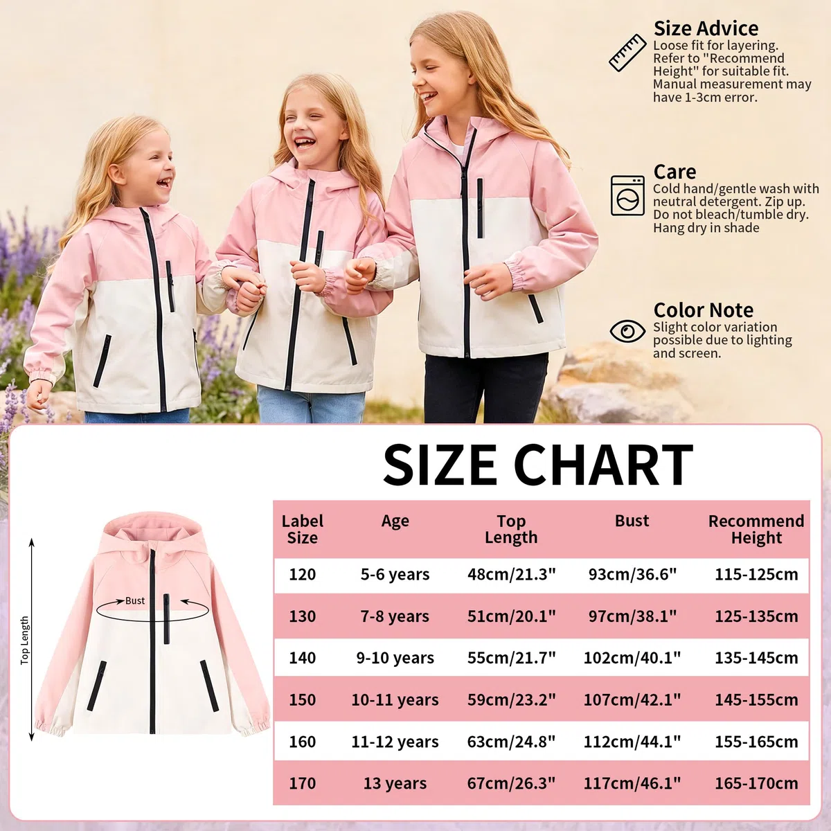 Giacca Impermeabile Bambini, Giacche Antivento con Strisce Riflettenti e Tasche Cerniera, Leggero Abbigliamento Esterno con Cappuccio Ragazze Ragazzi Outdoor Scuola per Età 5-13