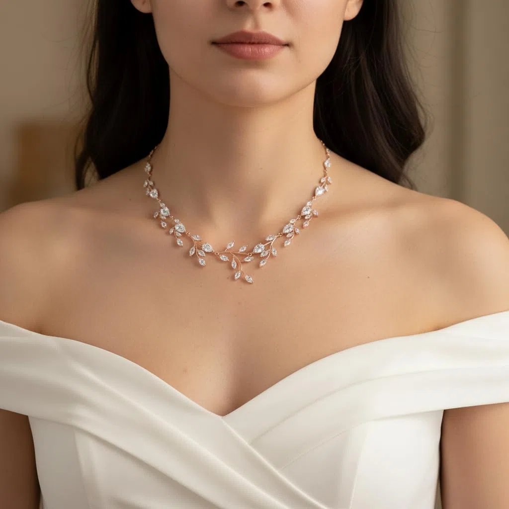 EVER FAITH Gioielli da Sposa per Le Donne Sposa Birdesmaid, Sparkly Zirconia cubica Pera Birthstone Foglia Collana Orecchini Set per Prom