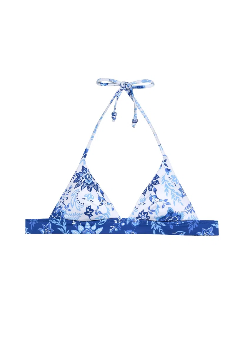 YAMAMAY - Bikini Parte Alta a Triangolo Senza Ferretto, Imbottitura Removibile, Donna, Greta, Blu e Bianco, Stampa Floreale