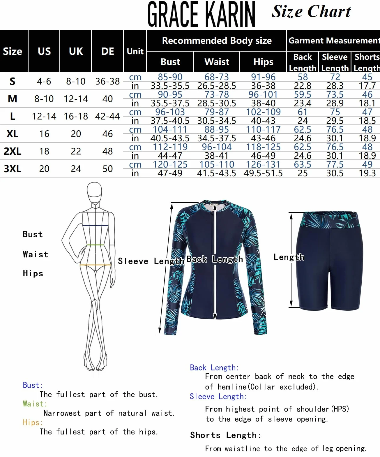 Grace Karin Costume da Bagno da Donna, a 3 Pezzi, con Chiusura Lampo, Elegante Tankini, con Giacca, Abbigliamento da Surf, Maglietta da Nuoto