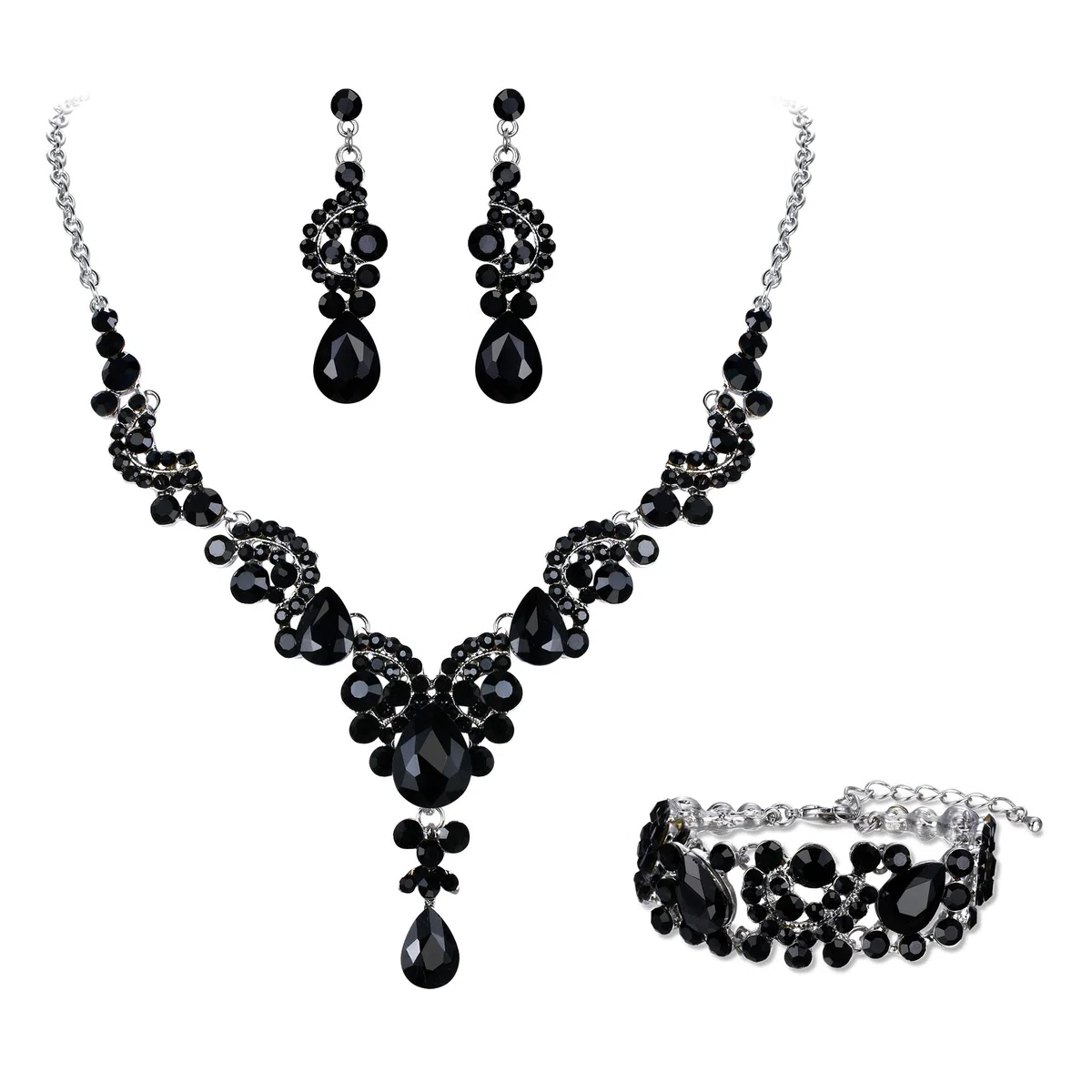 EVER FAITH Collana e Bracciale e Anello, Rhinestone Cristallo Nuziale Art Deco Floreale Onda Goccia Collana Orecchini Braccialetto Set di Gioielli