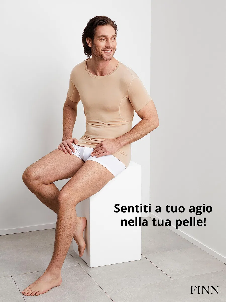FINN Maglia Intima Anti-Sudore Uomo con Collo Rotondo e Assorbenti Ascellari Contro Sudorazione Eccessiva - Protezione Garantita Contro Le Macchie di Sudore e i Cattivi odori
