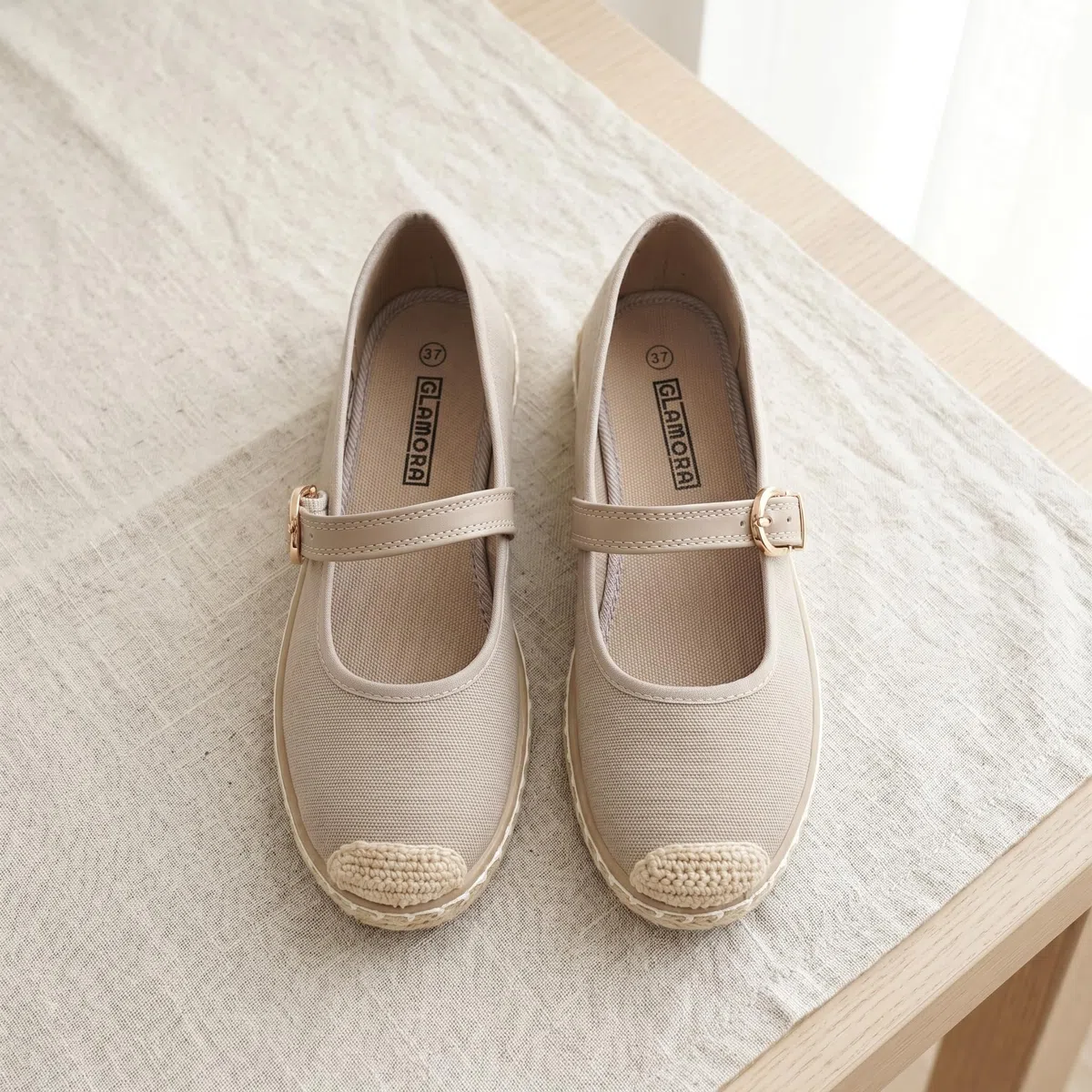GLAMORA Espadrillas Classic con Fibbia, Stile Espadrille, Suola Sparto, Disponibile in Nero, Beige, Rosa e Grigio