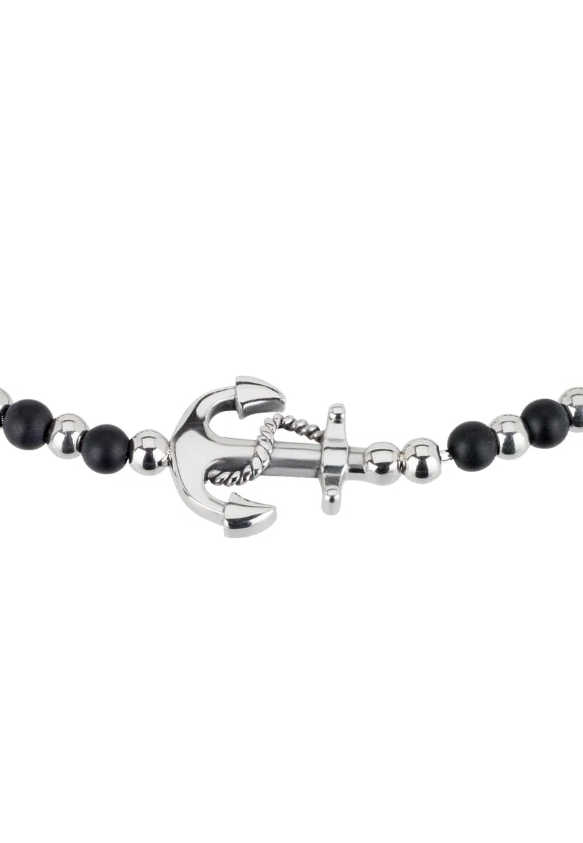 Breil, Collezione Black Onyx, Bracciale da Uomo a Ispirazione Nautica, con Sfere di Onice Nero e Acciaio Specchiato, Chiusura a Moschettone, Idee Regalo Uomo, Lunghezza 17.5-22.5 cm