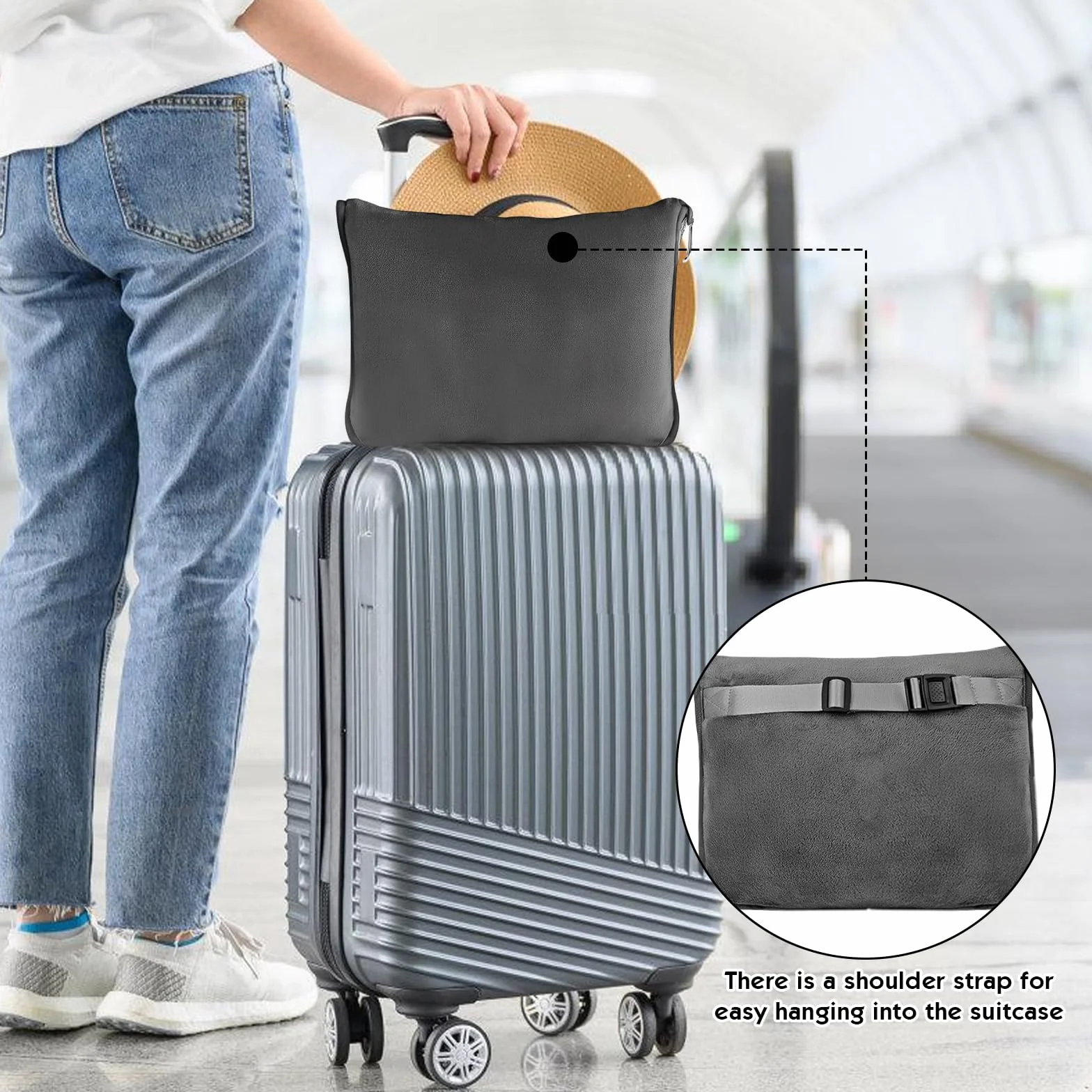 Coperta Cuscino 2 in 1 Grigia Ultraleggera Morbida e Calda per Viaggio e Auto 127×152cm