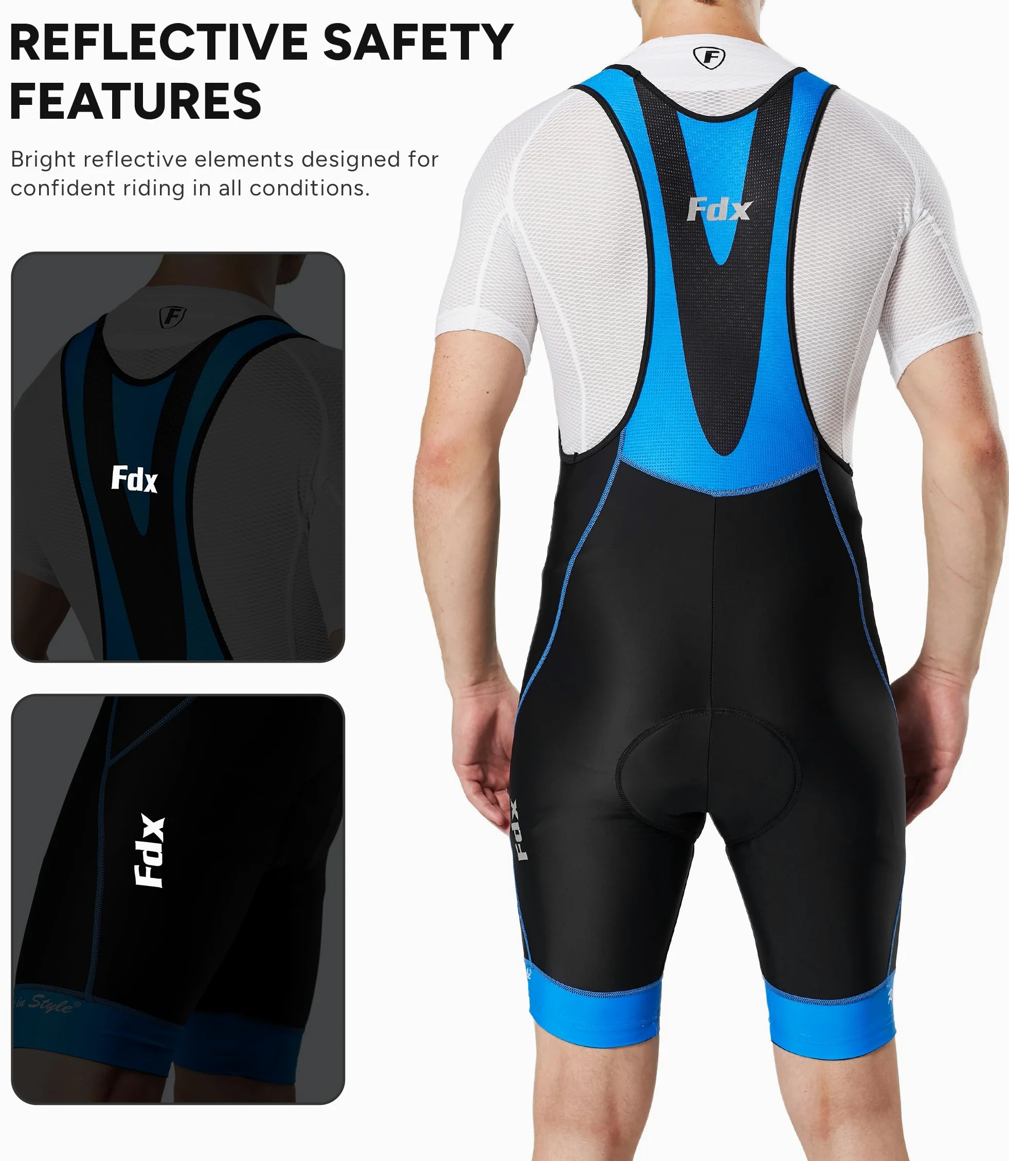 FDX Salopette Ciclismo Uomo Imbottita 3D, Pantaloncini Bici con Bretelle, Traspiranti e Asciugatura Rapida, Antiscivolo, MTB e Bici da Strada