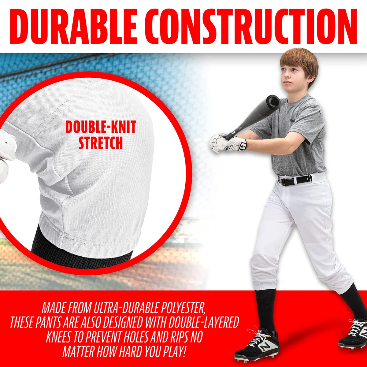 Franklin Sports Pantaloni da Baseball + Softball, Altezza al Ginocchio, per Bambini, con Passante per Cintura