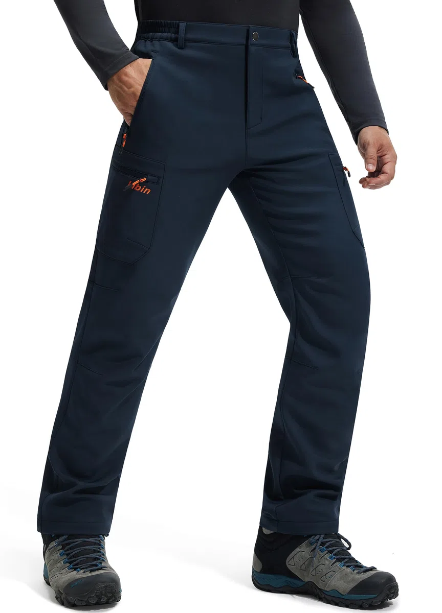 Libin Pantaloni da Neve Uomo Softshell Trekking Impermeabile Invernali Escursionismo Pantaloni Tasca con Cerniera, Navy Blu XXXL
