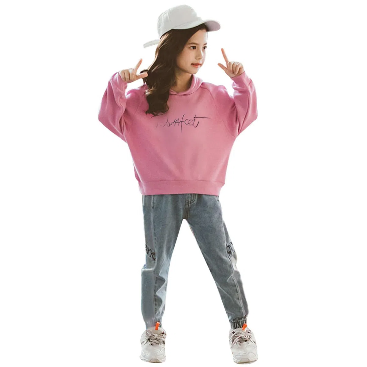 amropi 2 PCS Set Completo Ragazze Felpa con Cappuccio + Denim Pantaloni Jogging Tuta per 3-15 Anni