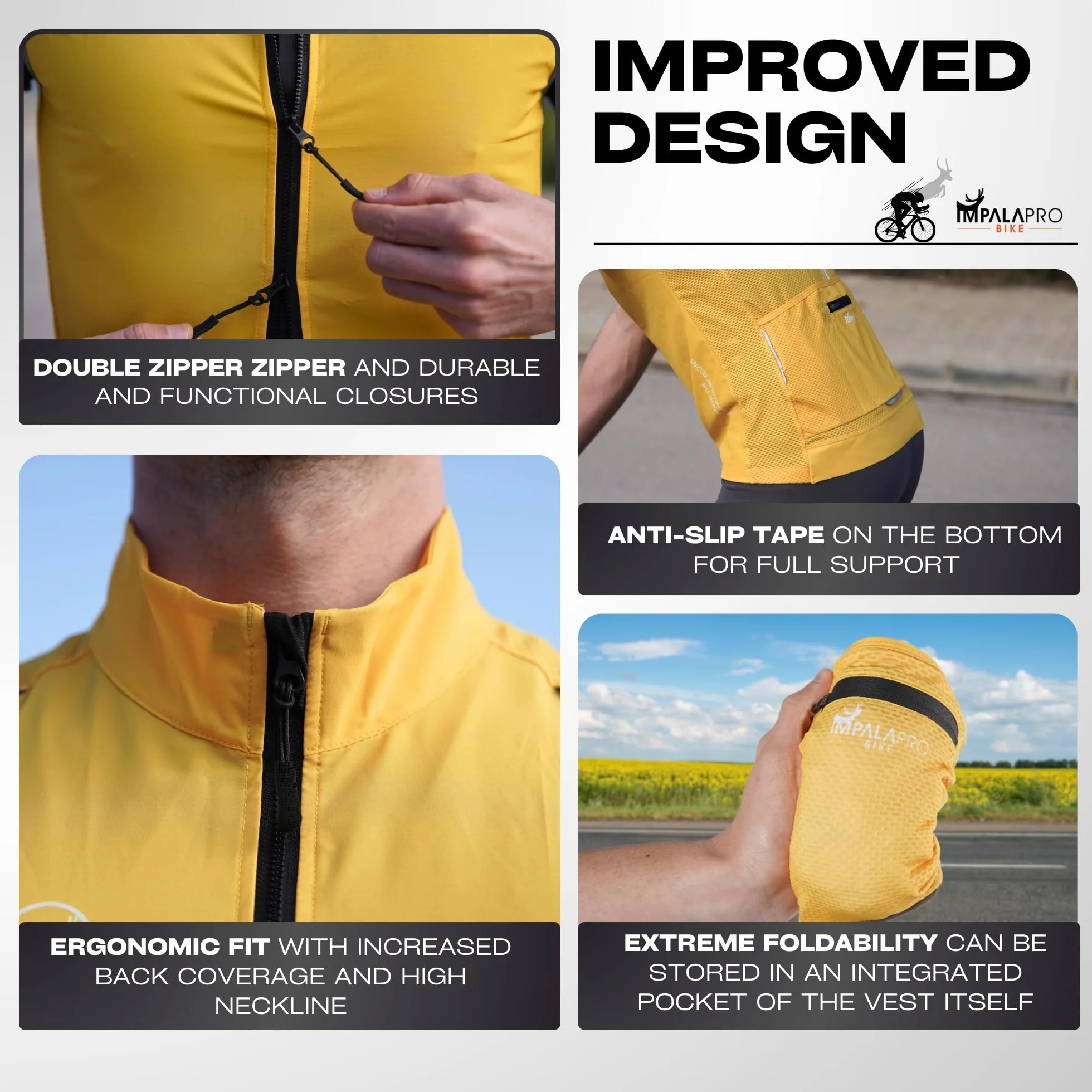 IMPALAPRO Gilet Antivento Ciclismo Uomo – Gilet Bici Uomo Leggero e Traspirante con Tasche e Dettagli Riflettenti