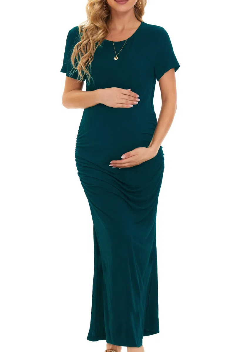Smallshow Donna Lungo Split Vestiti Premaman Eleganti Abiti Premaman Estivi Teal S