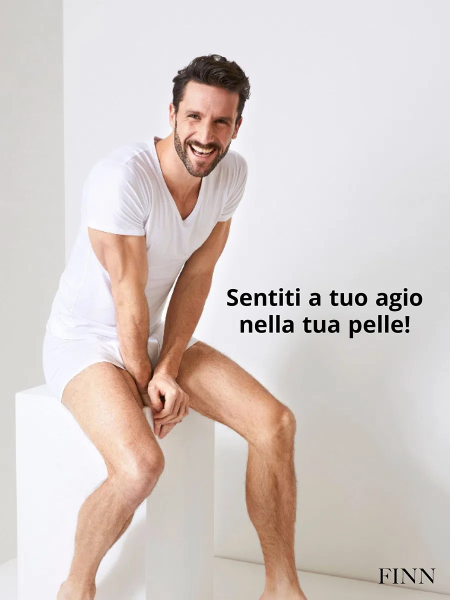 FINN Maglia Intima Funzionale per Uomo con Scollo a V - T-Shirt Anti-Sudore con Inserti Contro Le Macchie di Sudore - Canottiera a Maniche Corte in Tessuto Originale Lenzing® Modal