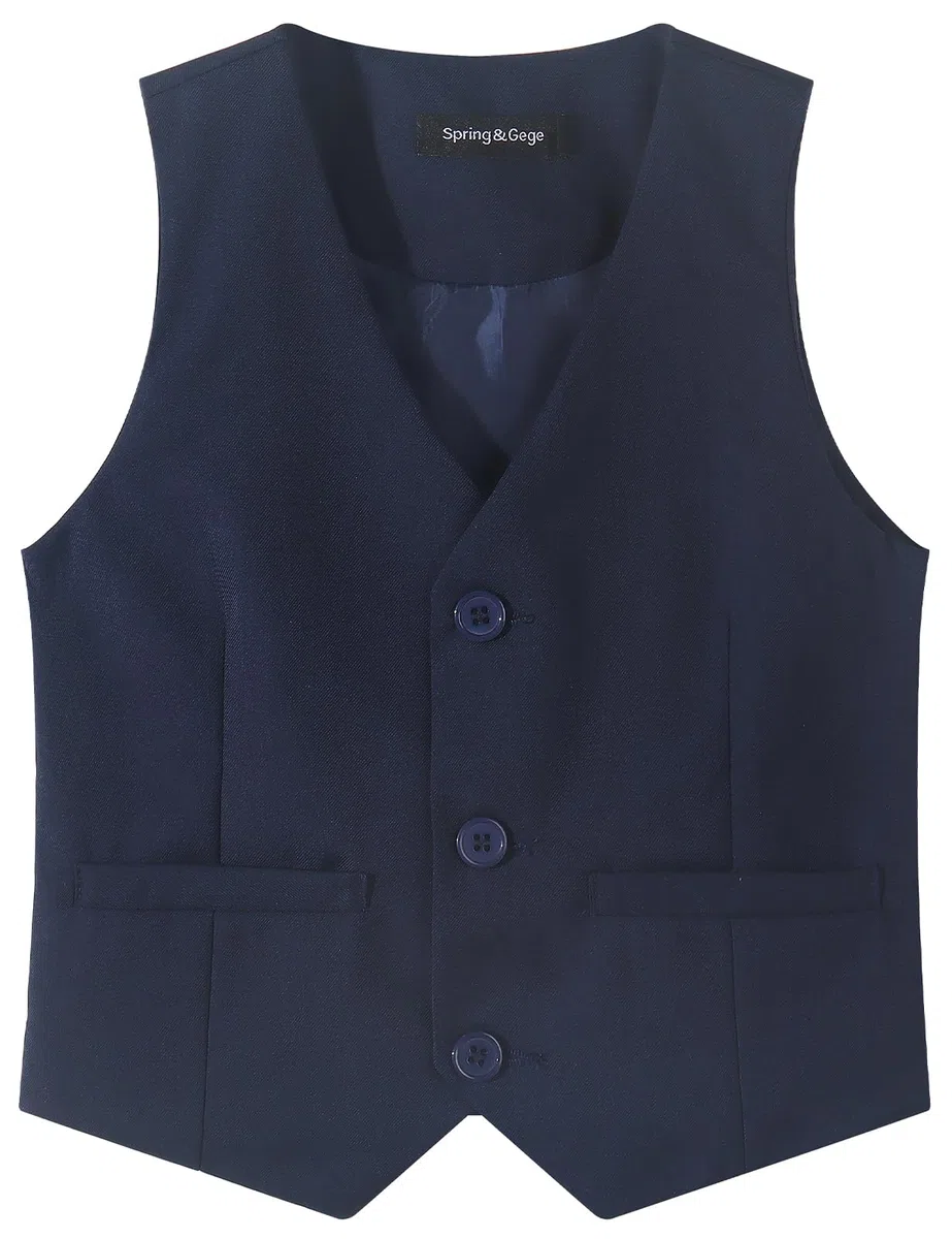 Spring&Gege Gilet da ragazzo formale, tinta unita, gilet con tasche, taglia 4-14 anni