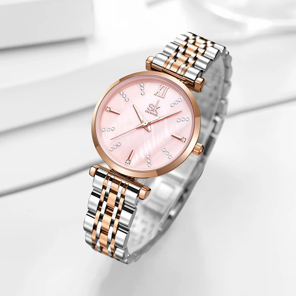 SHENGKE SK Classic Donne Orologi Moda Donne Dress Watch Solido Acciaio Inox Band Cinturino in Vera Pelle