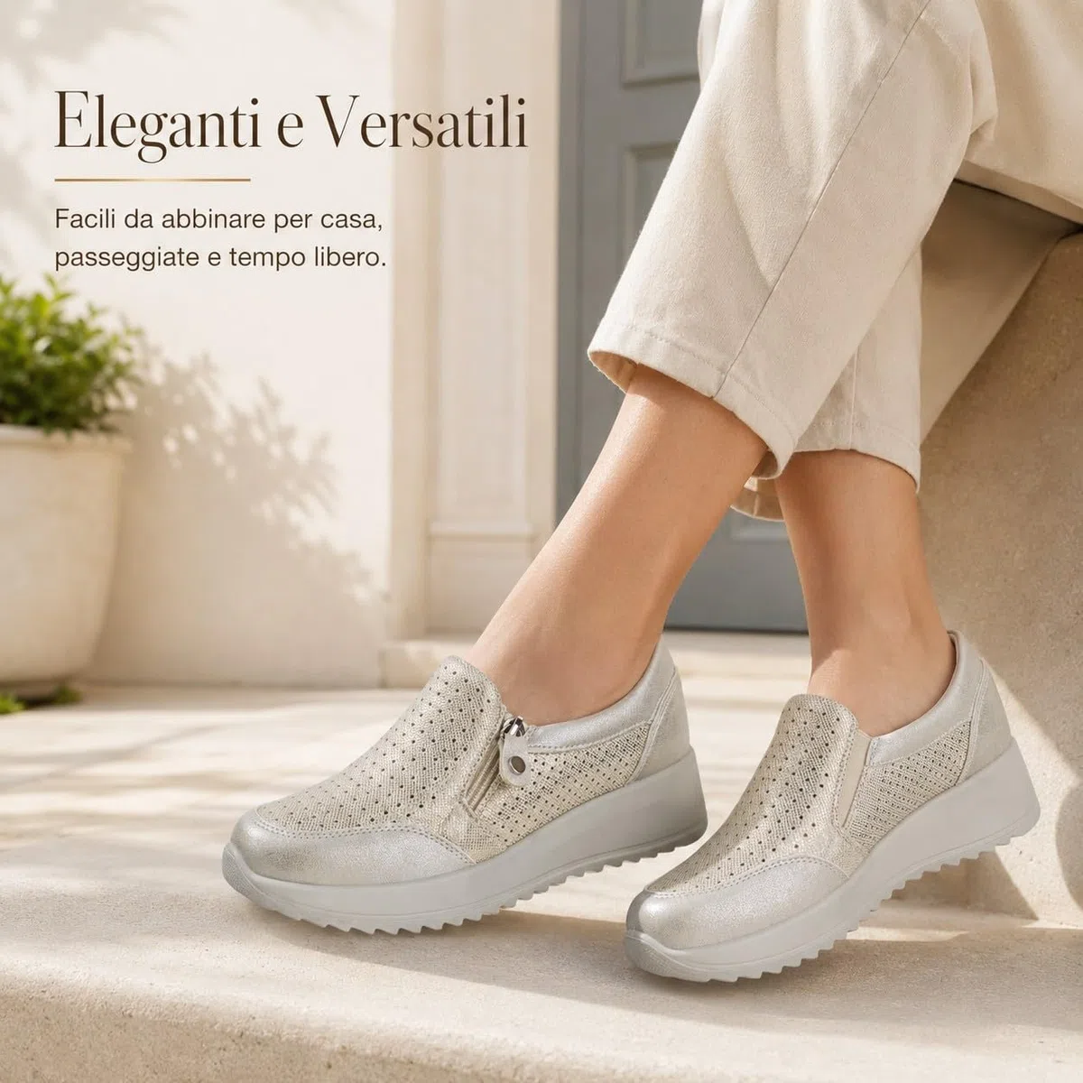 Scarpe Donna Slip On con Zeppa Sneakers Comode Casual Traspiranti Suola Alta Antiscivolo Leggere Senza Lacci Scarpe da Passeggio