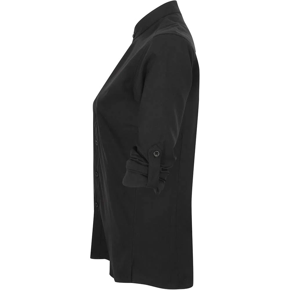 Henbury - Camicia con colletto alla coreana e maniche ripiegabili - Donna (S) (Nero)