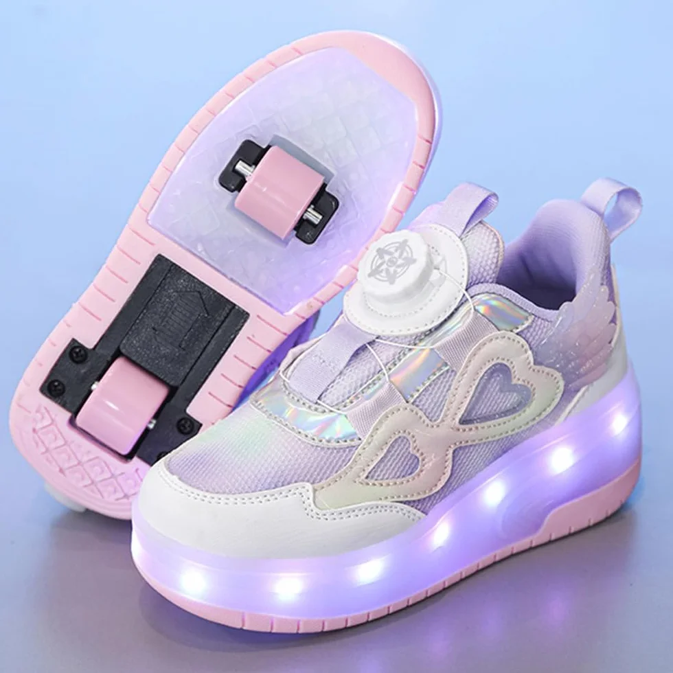 Mateju Scarpe con Rotelle da Bambina, Pattini a Rotelle Retrattili Automatici, Skateboard Sneakers Scarpe Sportive con Rotelle Doppia, Scarpe da Ginnastica Lucide Moda per Bambini