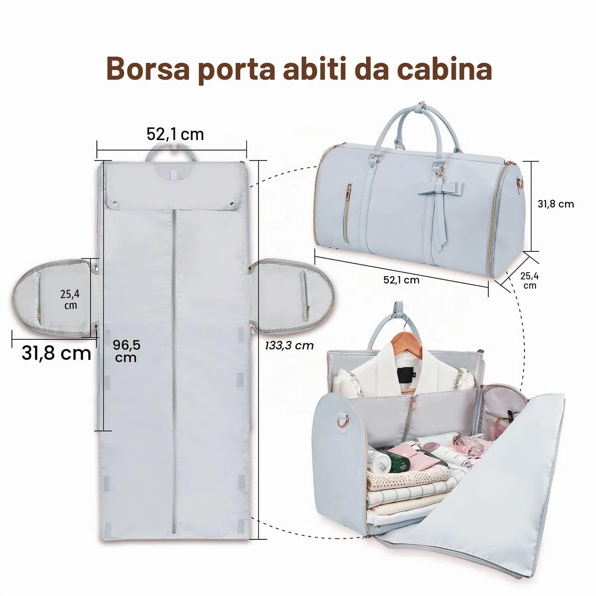 Borsone da viaggio per indumenti, da donna, Blu, Large