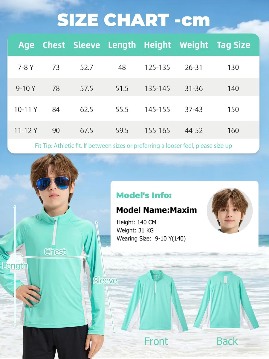 Rolanko Maglietta da Bagno a Maniche Lunghe con Protezione UV per Ragazzi, Cerniera a 1/4 Rash Guard per Bambini